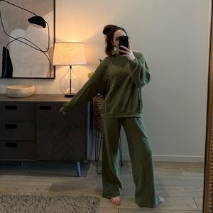 Axel & Rose Olive Green Women's Mama Waffle Matching Lounge Set NWOT